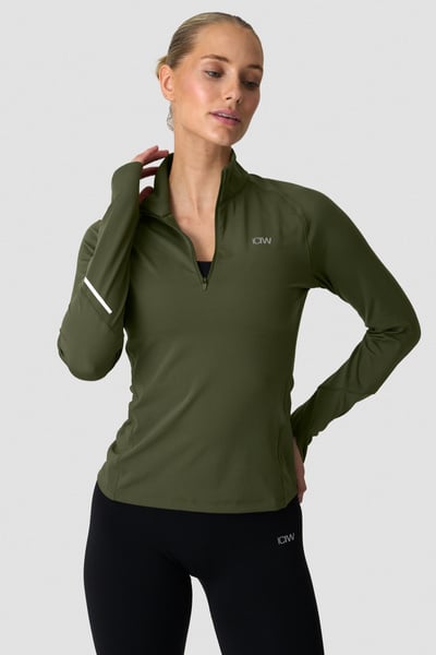 Image of Everyday Long Sleeve 1/4 Stripe Zipper Dark Khaki Green