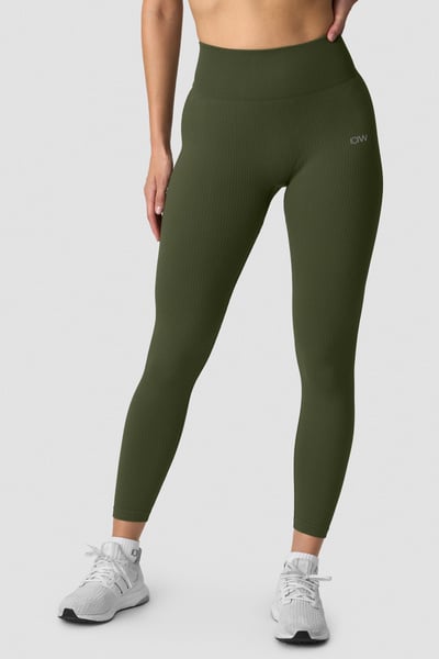 Image of Ribbed Define Seamless Tights Dark Khaki Green