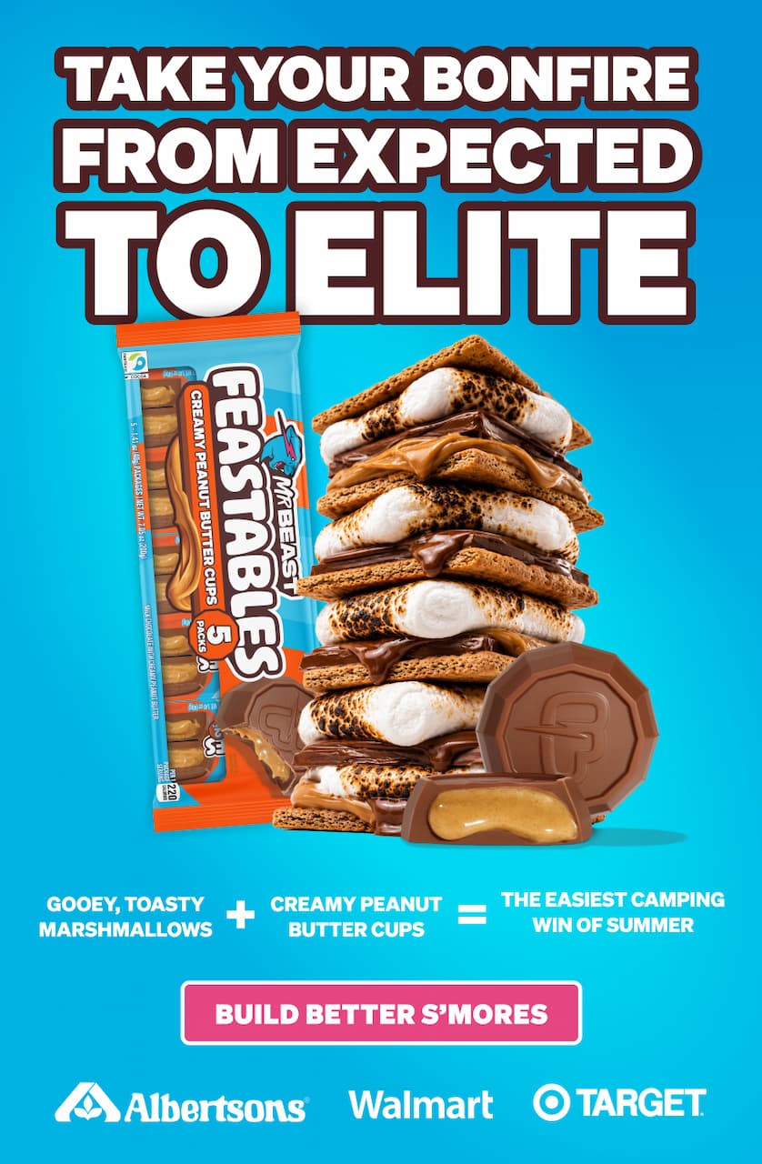 TAKE YOUR BONFIRE FROM EXPECTED TO ELITE! Gooey marshmallows + creamy peanut butter cups = the easiest camping win of summer. Build better s'mores by shopping online or in-store at Albertsons, Walmart & Target.