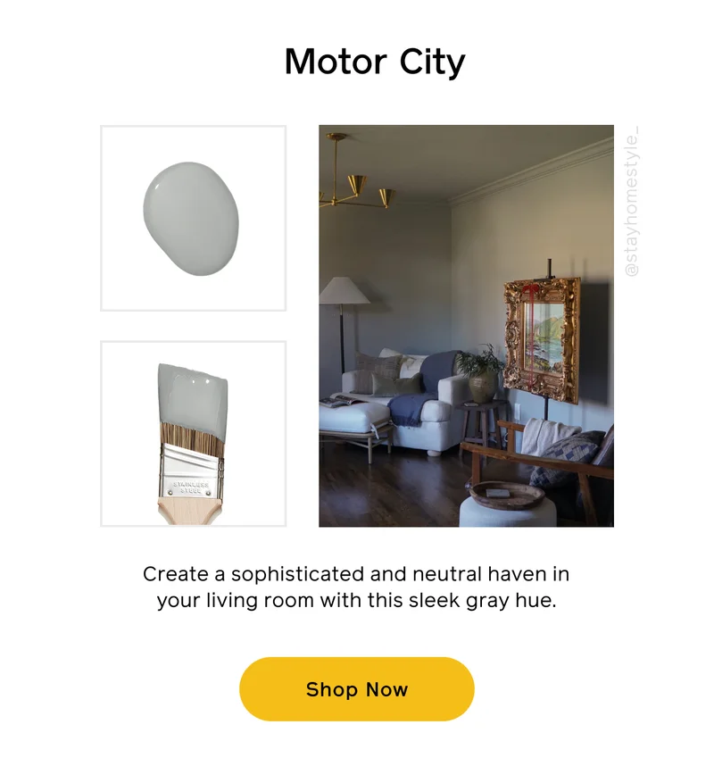 Motor City. Create a sophisticated and neutral haven in your living room with this sleek gray hue. Shop Now