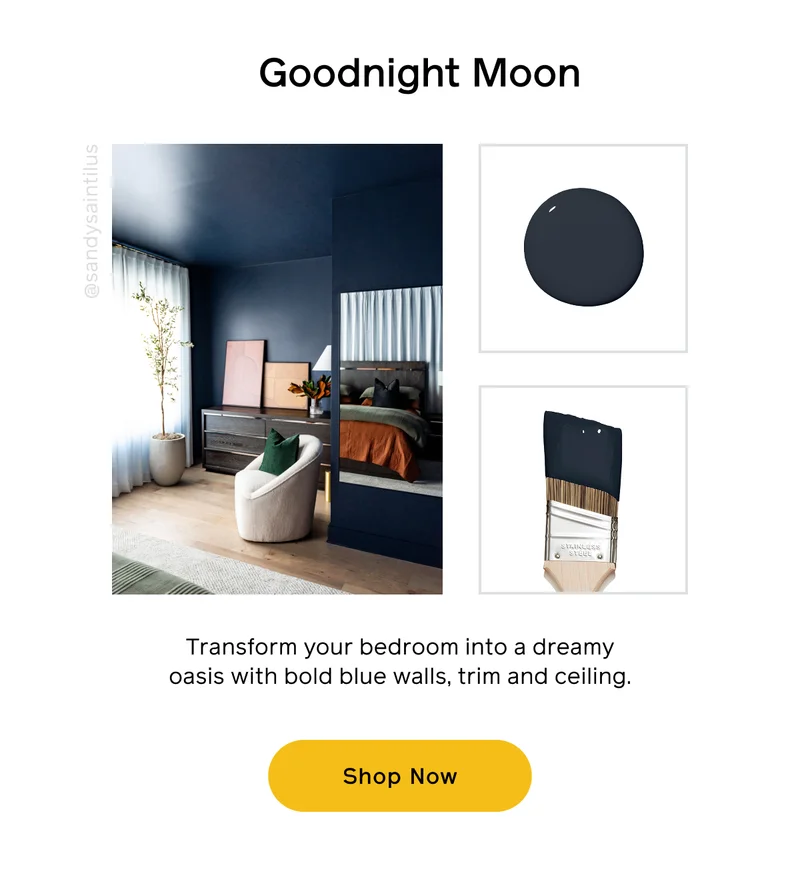 Goodnight Moon. Transform your bedroom into a dreamy oasis with bold blue walls, trim and ceiling. Shop Now