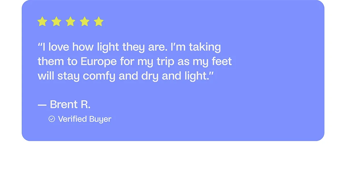 GIF of 5-star reviews for Vessi travel shoes.