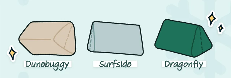 Three pillows in the colors Dunebuggy, Surfside, and Dragonfly.