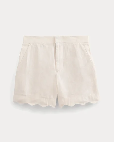 Image | Scalloped Edge Short in Linen | Bone