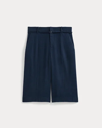 Image | Long Tailored Short in Stretch Linen | Navy