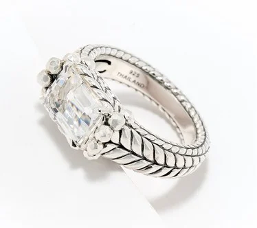 JAI Sterling Silver East/West Emerald Cut Gem Band Ring