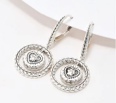 JAI Sterling Silver Symbols of Love Leverback Earrings