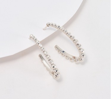 JAI Sterling Silver Graduated Hammered Bead 1-1/4" Hoops