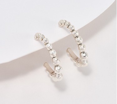 JAI Sterling Silver Graduated Hammered Bead 3/4" Hoops