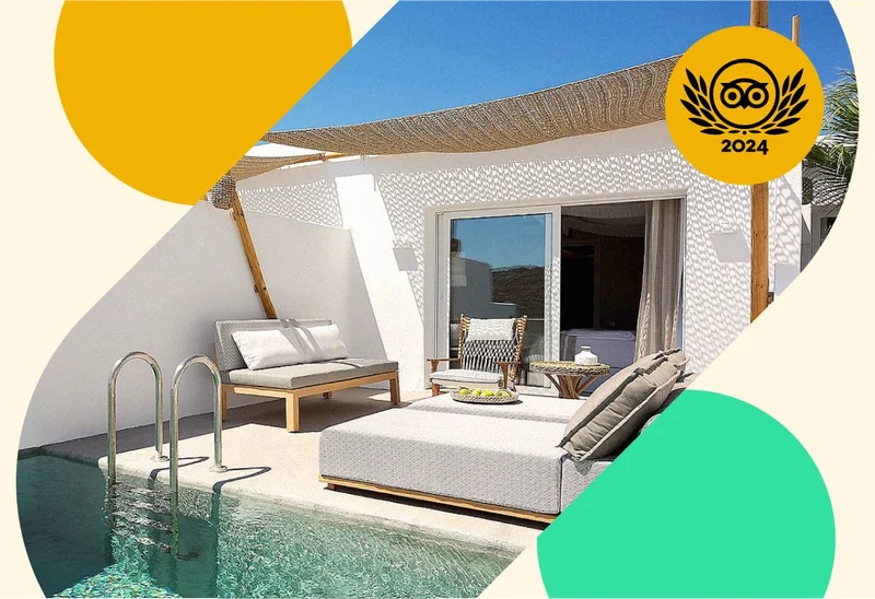 Image Description: An outdoor deck with a daybed and lounge chairs by a pool. A gold 2024 Travelers’ Choice Awards Best of the Best badge is on the top right corner.