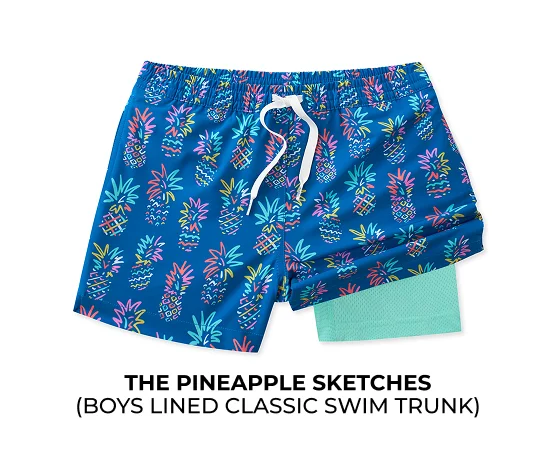 Boys Lined Classic Swim Trunk: The Pineapple Sketches