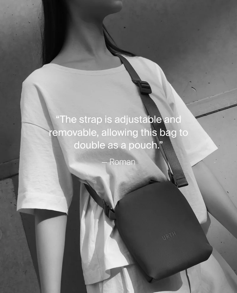 "The strap is adjustable and removable, allowing this bag to double as a pouch." - Roman