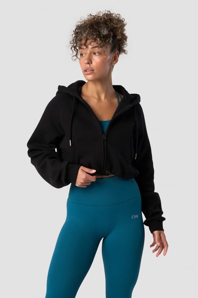 Image of Everyday Cropped Zip Hoodie Wmn Black