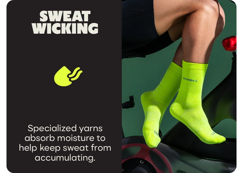 SWEAT WICKING | Specialized yarns absorb moisture to help keep sweat from accumulating.