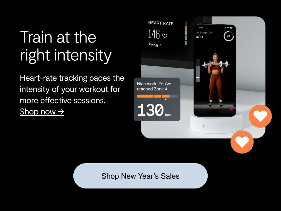 Train at the right intensity, Heart-rate tracking paces the intensity of your workout for more effective sessions. "shop new year's sale" button