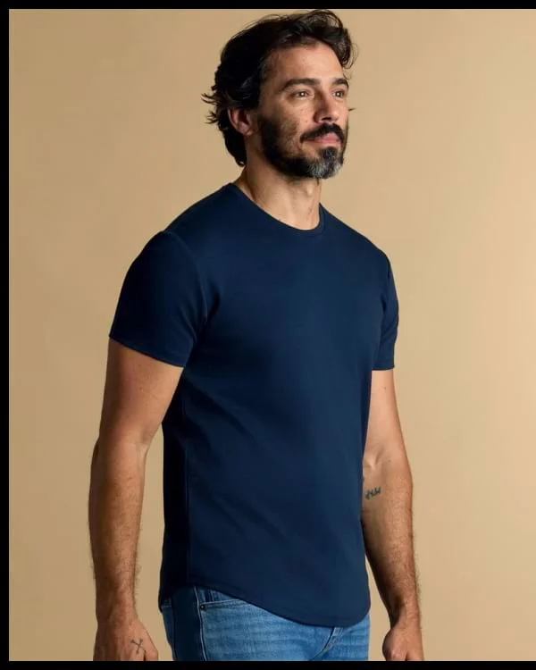 Navy Pima Curved Hem