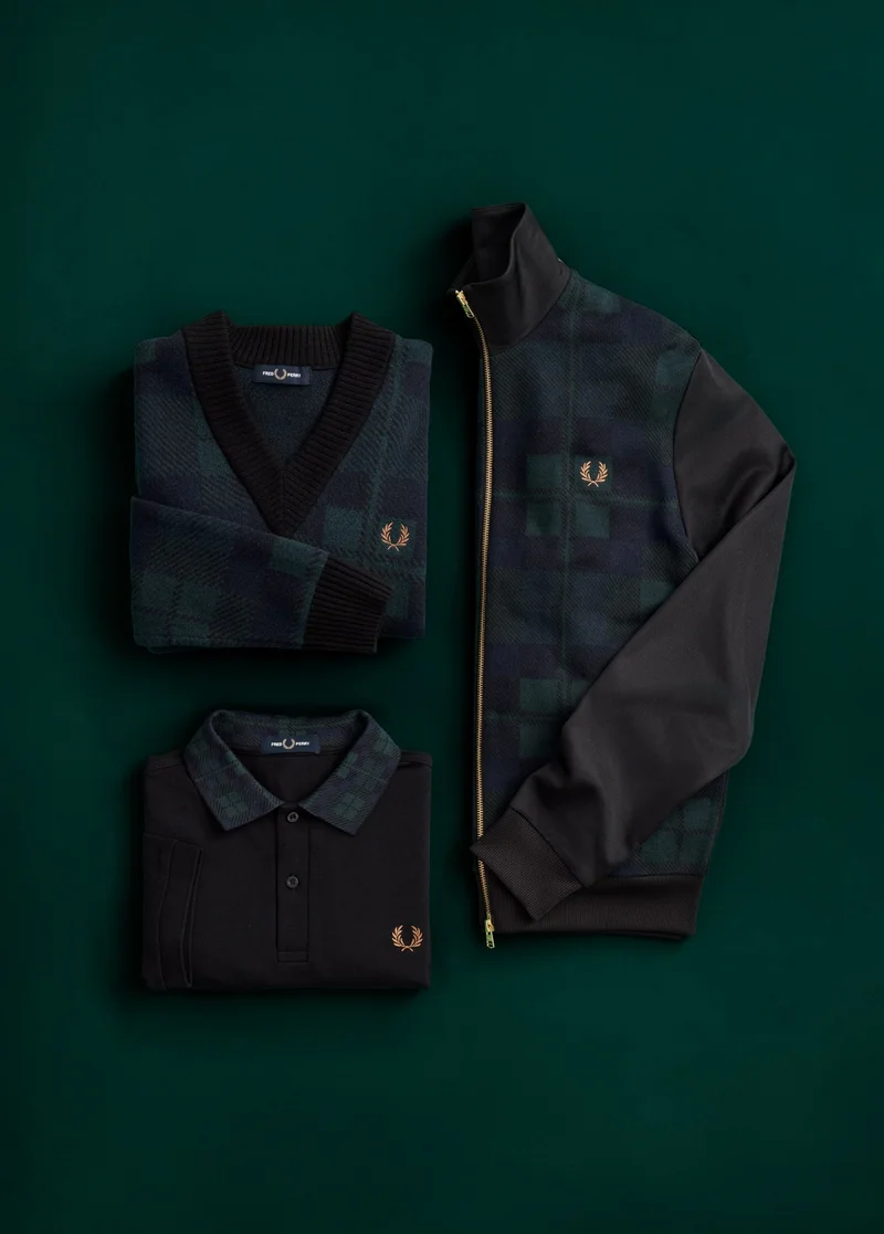 Fred Perry Black Watch Tartan Track Jacket, Polo Shirt and Jumper