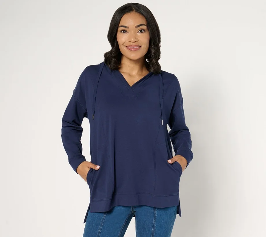 Joan Rivers French Terry Hooded V-Neck Pull-Over Sweatshirt