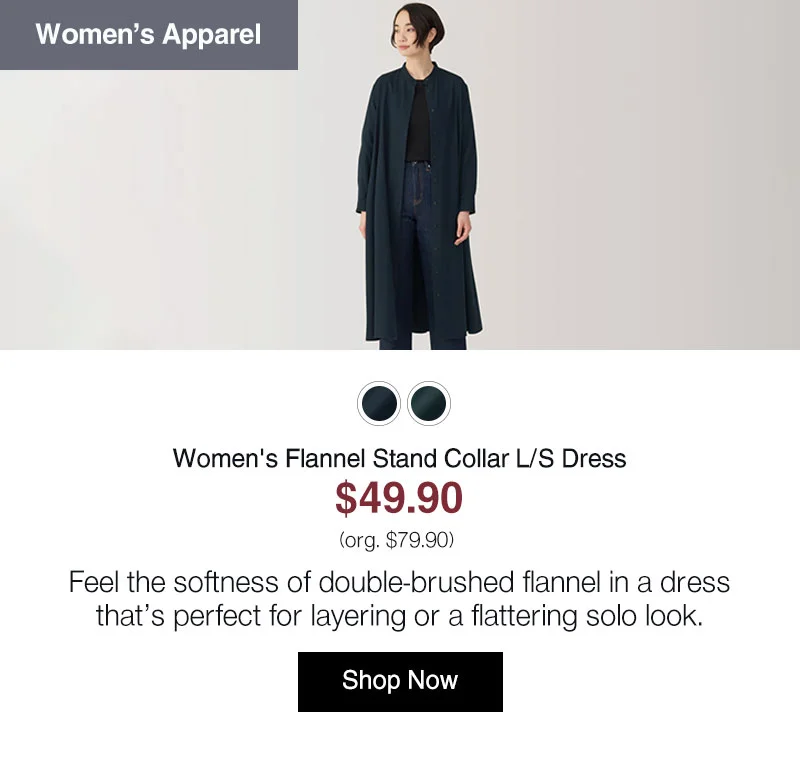 Shop Women's Flannel Stand Collar L/S Dress