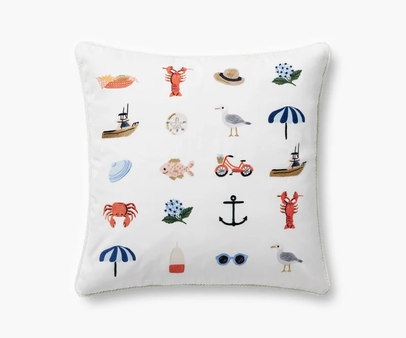 Image of Seaside Embroidered Pillow - White