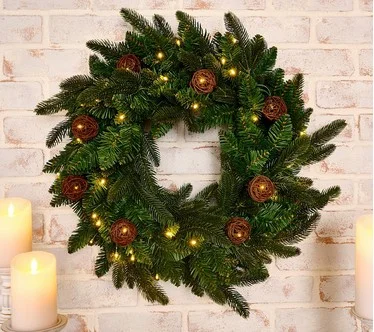Martha Stewart Illuminated 24" Wreath with Rattan Ornaments