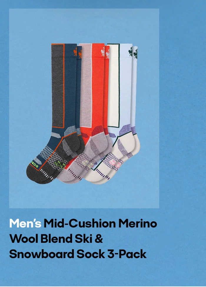 Mid-Cushion Men's Merino Wool Blend Ski & Snowboard Sock 3-Pack