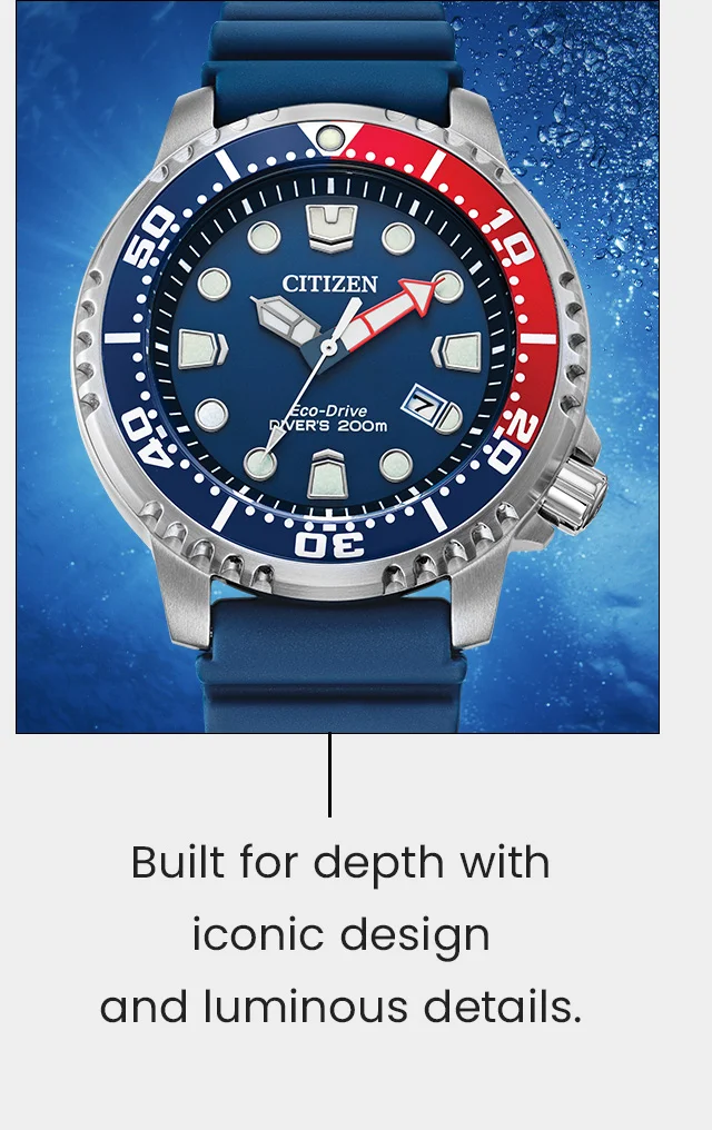 (Image of Promaster Dive Aqualand BN0168-06L)  Built for depth with iconic design and luminous details.