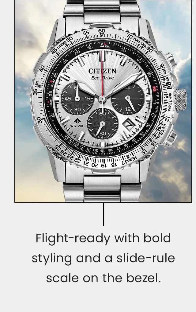 (Image of Navihawk CA4660-61A) Flight-ready with bold styling and a slide-rule scale on the bezel.