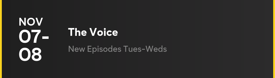 Nov 7-8 - The Voice: New Episodes Tues-Weds