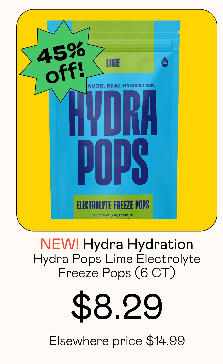 Hydra Pops Lime Electrolyte Freeze Pops (6 CT)