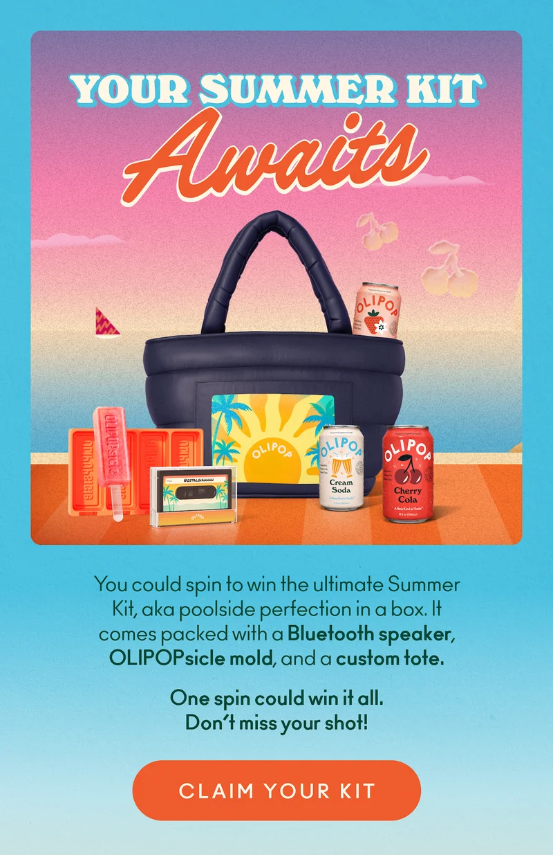 You could spin to win the ultimate Summer Kit, aka poolside perfection in a box. It comes packed with a Bluetooth speaker, OLIPOPsicle mold, and custom tote. One spin could win it all. Don’t miss your shot
