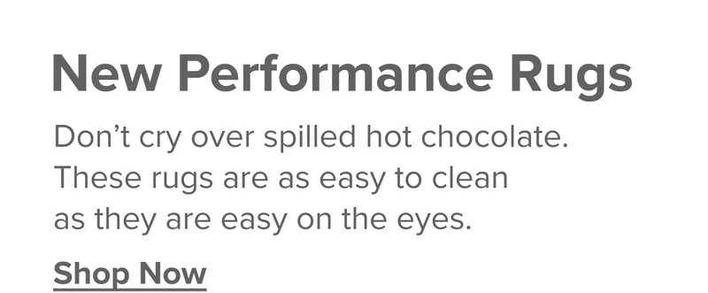 New Performance Rugs: These rugs are as easy to clean as they are easy on the eyes. Shop Now.