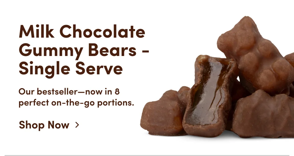 Milk Chocolate Gummy Bears - Our bestseller-now in 8 perfect on-the-go portions; Shop now