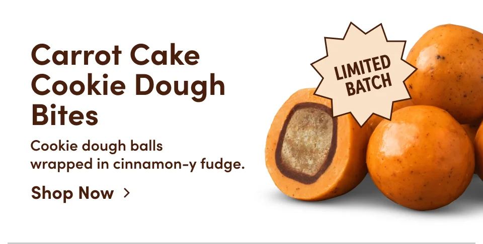 Carrot Cake Cookie Dough Bites | Cookie dough balls wrapped in cinnamon-y fudge; Shop now