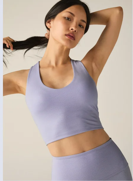Heather Rib Blue Frost Shine Glow On Cropped Tank
