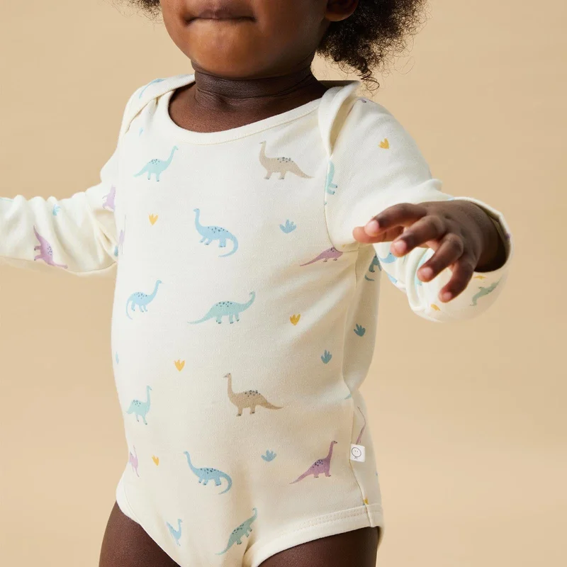 Image of Dino Print Long Sleeve Bodysuit