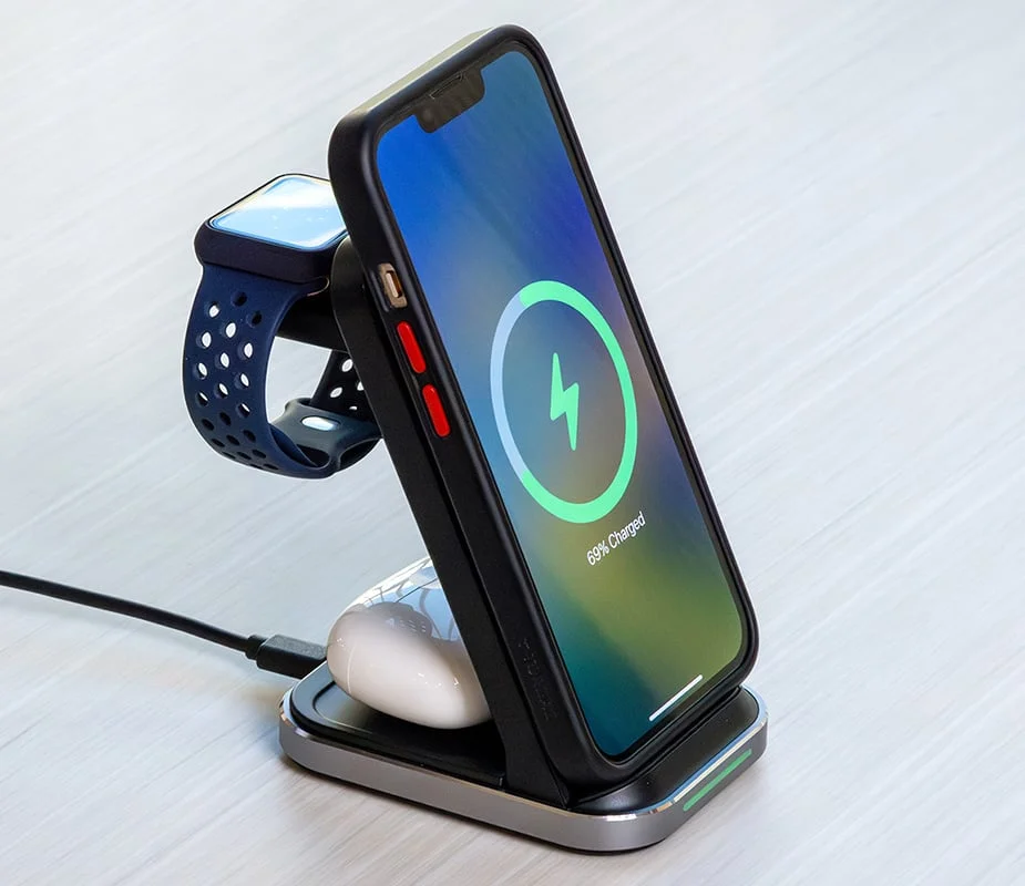 NEW 3-in-1 Wireless Charging Station w/ Quick Charge 3.0 Wall Charger Charges Apple® iPhone, Apple Watch, and AirPods or AirPods Pro Shop Now