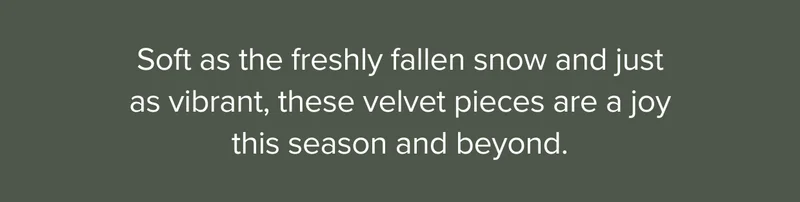 Soft as the freshly fallen snow and just as vibrant, these velvet pieces are a joy this season and beyond.