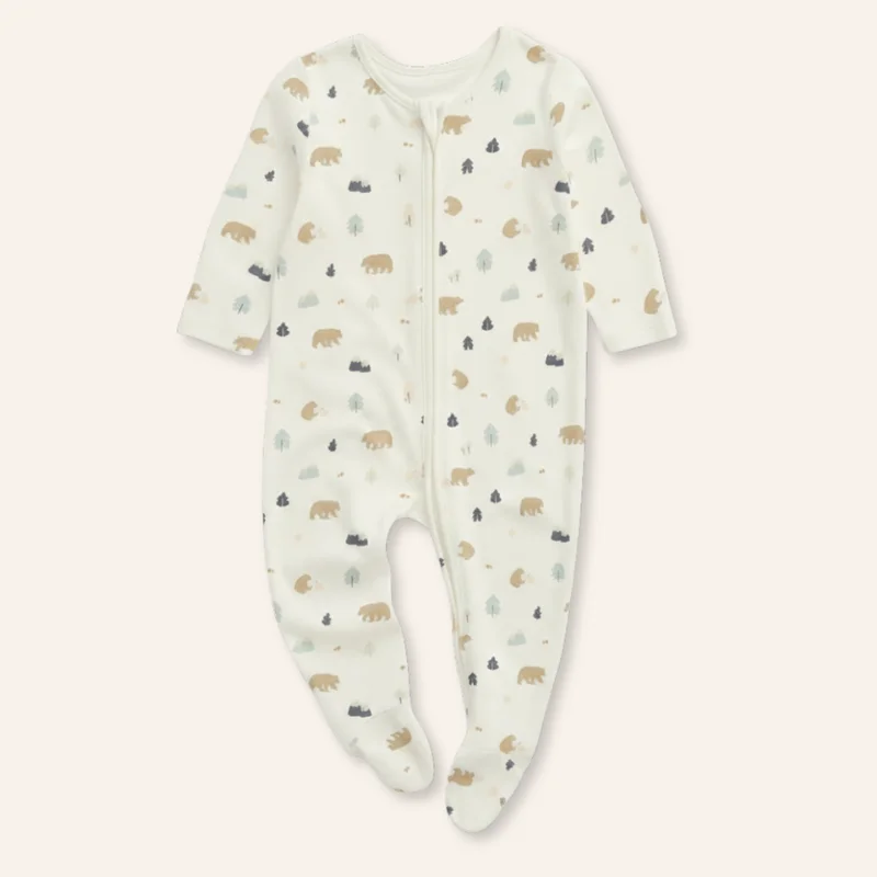 Bear Print Clever Zip Baby Pajamas