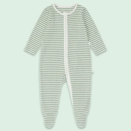 Sage Stripe Ribbed Clever Zip Footed Baby Pajamas