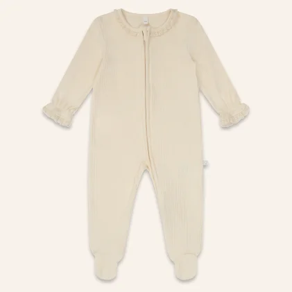 Lace Trim Ribbed Clever Zip Snug Fit Romper