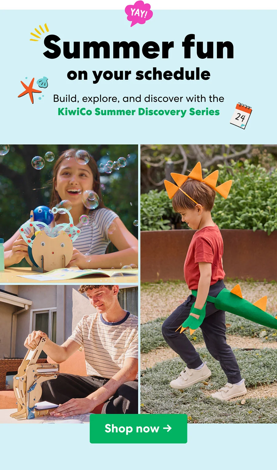 Summer fun on your schedule. Build, explore, and discover with the KiwiCo Summer Discovery Series. Shop now!