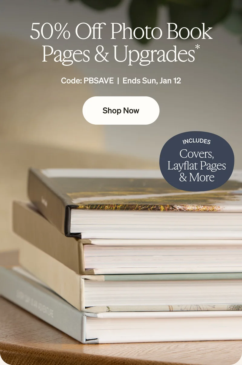 Get 50% off Photo Book Pages & Upgrades!