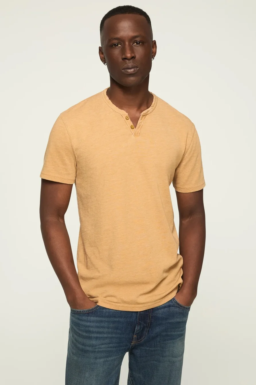 Image of Lucky Brand Venice Burnout Notch Neck Tee - Men's Clothing Tops Shirts Tee Graphic T Shirts in Blue Indigo