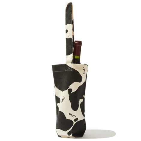 Wine Tote - Black/Ivory Cow