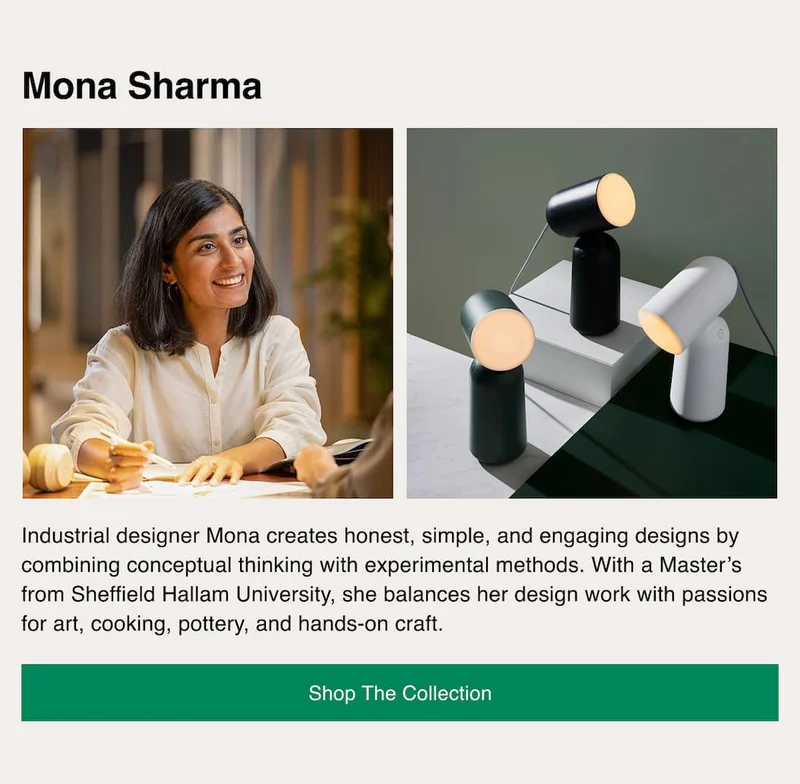 Mona Sharma | Industrial designer Mona creates honest, simple, and engaging designs by combining conceptual thinking with experimental methods.