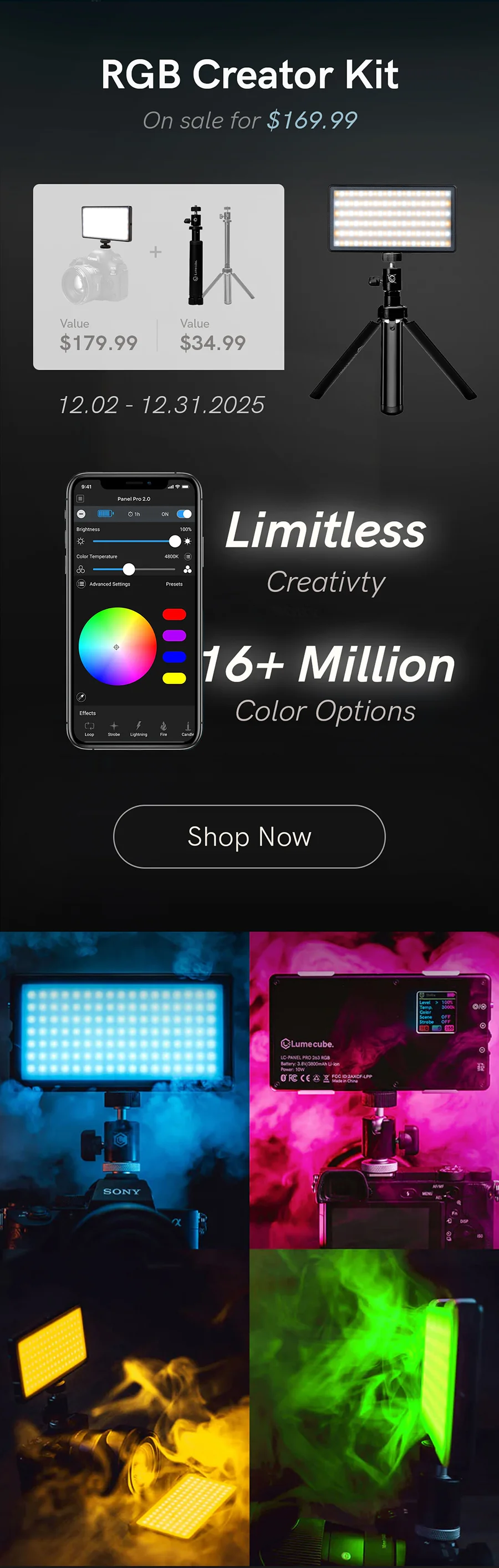 RGB Creator Kit on sale for $169.99. Kit includes RGB panel with app control and 16M color options.