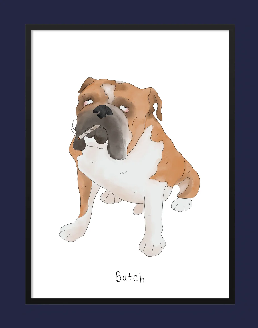 Funny illustration of a dog smoking a cigarette