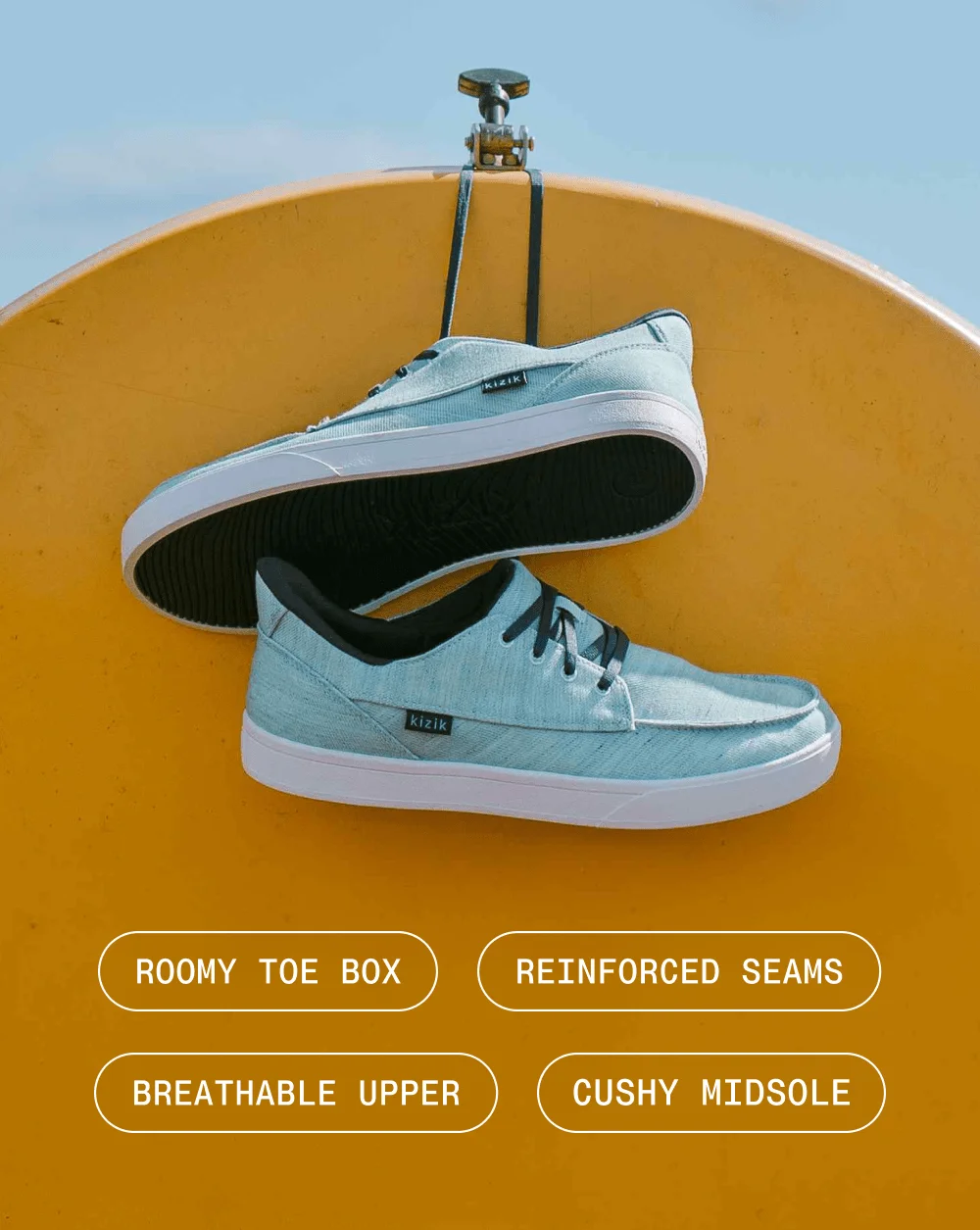 Roomy toe box. Reinforced seams. Breathable upper. Cushy midsole.