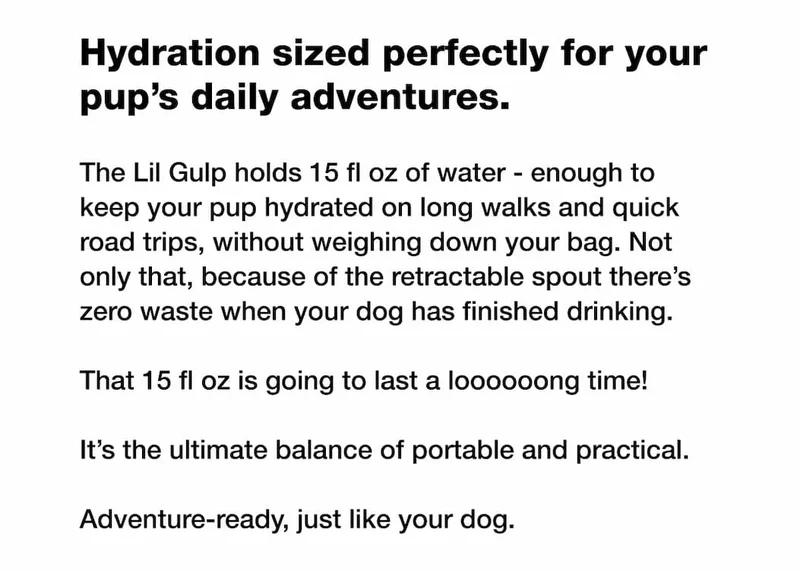 Hydration sized perfectly for your pup’s daily adventures.